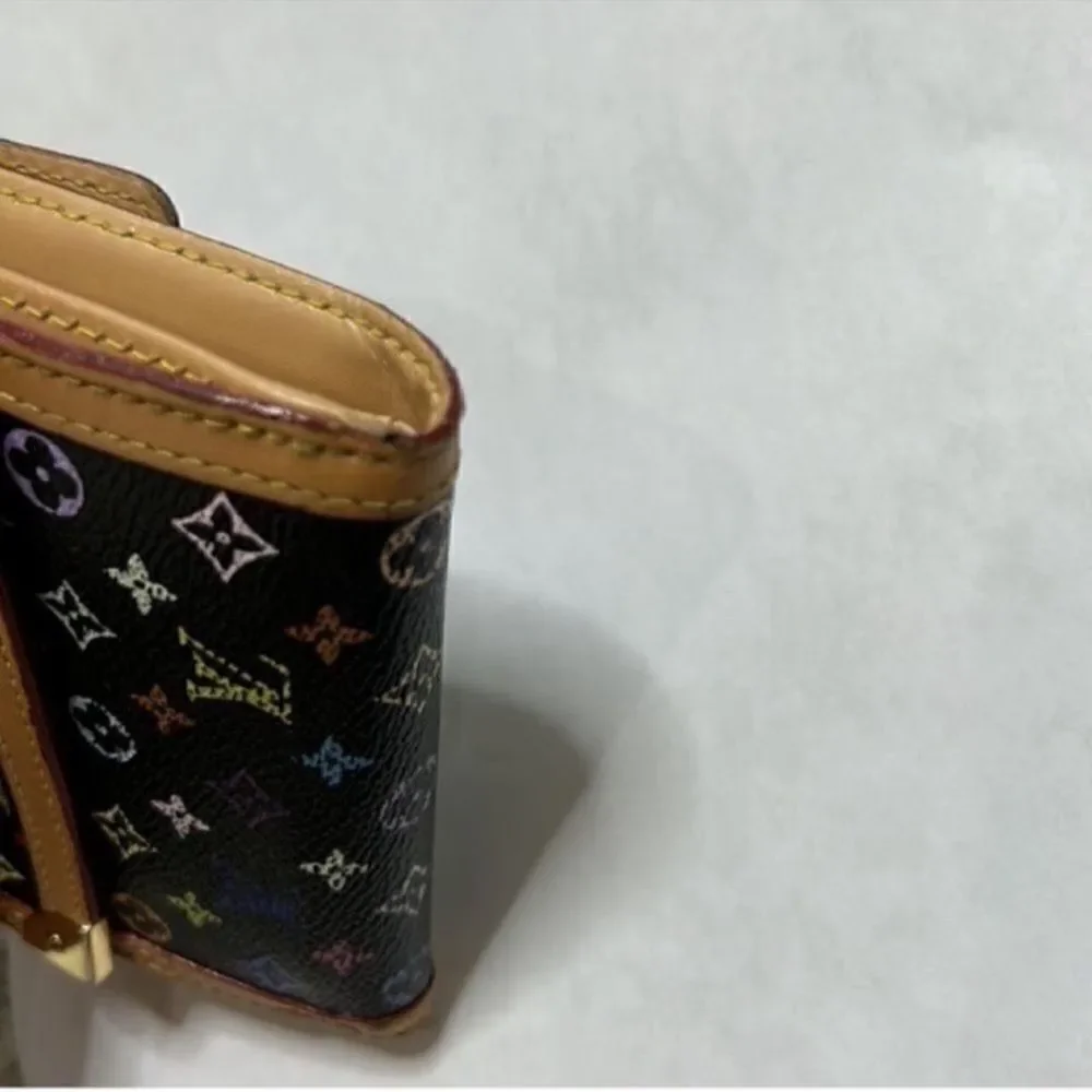 Authentic Louis Vuitton Murakami Black Multicolor Compact Leather Wallet